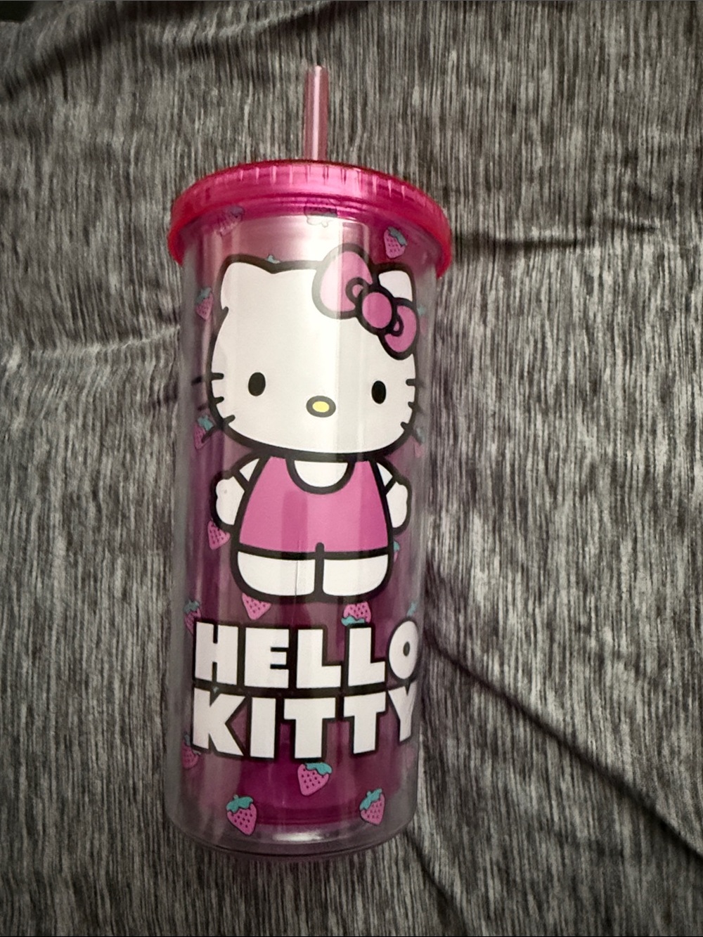 Hello Kitty Pink and White Strawberry 20oz. Tumbler twith Straw